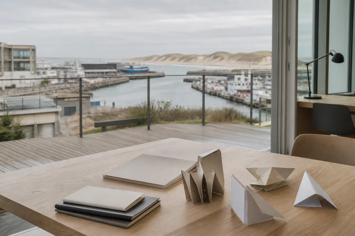 Terrasse de front de mer balnéaire photographiée en début de saison