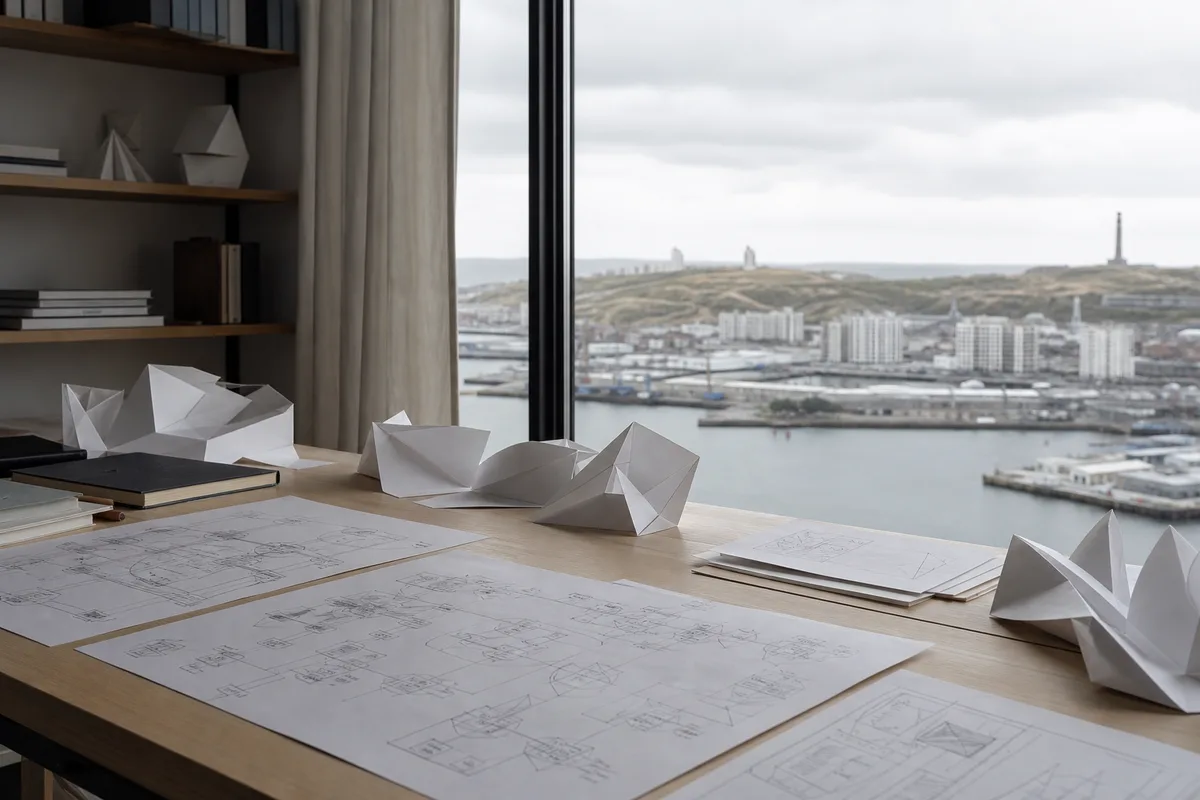 Feuilles de croquis d’arborescence de site posées sur une table de travail